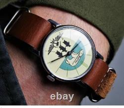 New! Watch Pobeda Buran Mechanical Soviet USSR Wrist Russian Men's Bear Leather