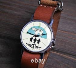 New! Watch Pobeda Buran Mechanical Soviet USSR Wrist Russian Men's Bear Leather