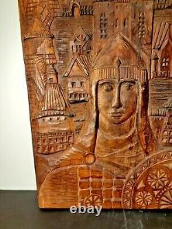 Nice Old Soviet Union Russia Wood Carved Panel Made in Arkhangelsk 17 1/4 x 13