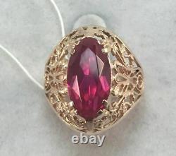 Nice Original Vintage USSR Russian Soviet Rose Gold 583 14K Ring Ruby Size 9