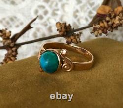 Nice Vintage Rare USSR Russian Soviet Rose Gold 583 14K Ring Turquoise Size 6.5