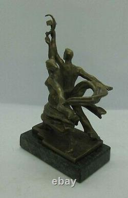 Old BRONZE STATUE WORKER KOLKHOZNITSA w. Sickle and Hammer CCCP Russian CAST