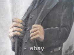 Old Big Russian Soviet Painting oil Canvas LENIN Outdoors USSR 1970s