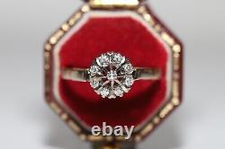 Old Original Soviet Russian 14k Gold Natural Diamond Decorated Pretty Ring