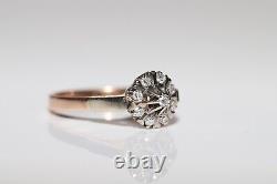 Old Original Soviet Russian 14k Gold Natural Diamond Decorated Pretty Ring