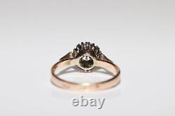 Old Original Soviet Russian 14k Gold Natural Diamond Decorated Pretty Ring