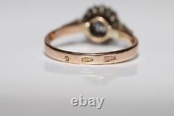 Old Original Soviet Russian 14k Gold Natural Diamond Decorated Pretty Ring