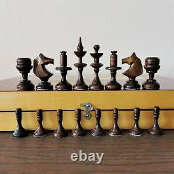 Olympic Wooden book chess set Soviet russian intarsia Vintage USSR antique