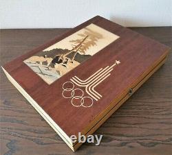 Olympic Wooden book chess set Soviet russian intarsia Vintage USSR antique