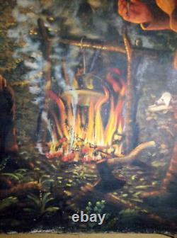 Original Soviet Russian Big Oil painting Realism Lenin on a hoot 1960s USSR