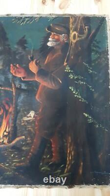 Original Soviet Russian Big Oil painting Realism Lenin on a hoot 1960s USSR