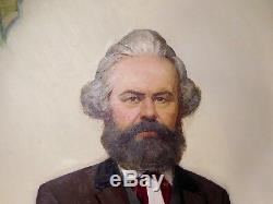 Original Soviet Russian Big Oil painting portrait of Karl Marx p. F. Samusev 1979