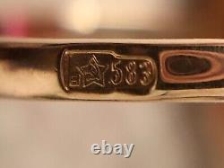 Original Vintage USSR Russian Soviet Rose Gold Ring Chalcedony 583 14K Size 7