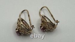 Original Vintage USSR Soviet Russian Rose Gold 583 14k Earrings corundum Stone
