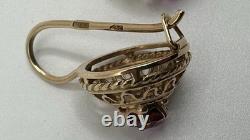 Original Vintage USSR Soviet Russian Rose Gold 583 14k Earrings corundum Stone