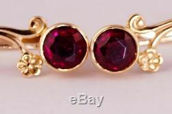 Original Vintage USSR Soviet Russian Solid Rose Gold 583 14K Earrings Ruby 2.85g