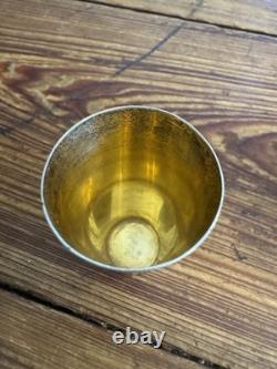 Pair of Vintage Russian Soviet 875 Silver Niello Vodka Shot Glasses with Gold Wash