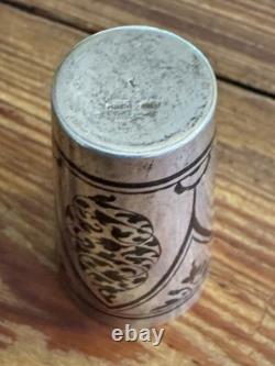 Pair of Vintage Russian Soviet 875 Silver Niello Vodka Shot Glasses with Gold Wash