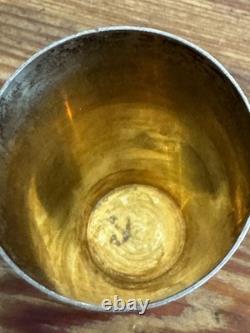 Pair of Vintage Russian Soviet 875 Silver Niello Vodka Shot Glasses with Gold Wash