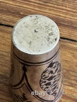 Pair of Vintage Russian Soviet 875 Silver Niello Vodka Shot Glasses with Gold Wash