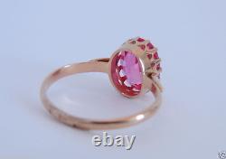 Pink Color Topaz Vintage Russian Soviet USSR ROSE Gold 14K Women Ring Size 11.5