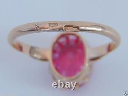 Pink Color Topaz Vintage Russian Soviet USSR ROSE Gold 14K Women Ring Size 11.5