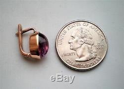 RARE Russian Russia USSR 14K 583 Rose Pink Gold Alexandrite Cabochon Earrings