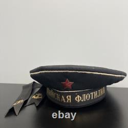 RARE VINTAGE Caspian Flotilla RUSSIAN USSR SOVIET UNION SAILOR NAVY HAT CAP