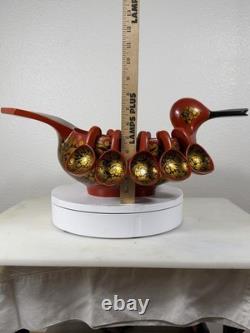 RARE Vintage Large Soviet Russian Khokhloma Duck Bowl w 10 Hanging Cups USSR