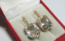 RARE Vintage Natural Rock Crystal Earrings USSR Russian Sterling Silver 875 Gilt