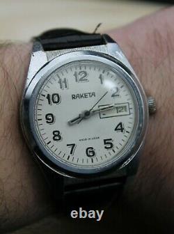 RARE? Vintage USSR Russian Soviet MECHANICAL Wrist Watch Raketa Serviced