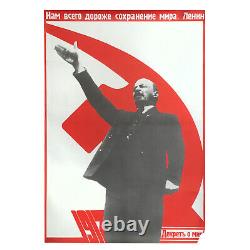 RUSSIAN SOVIET PROPAGANDA POSTER Vintage Lenin Peace Is Most Important 1987