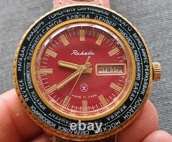 Raketa World Time Cities Rocket Russian Soviet Men's Watch USSR Vintage CCCP
