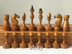 Rare 1950 Vintage USSR Soviet Russian Wooden Chess Set Folding Board