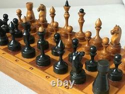 Rare 1950 Vintage USSR Soviet Russian Wooden Chess Set Folding Board