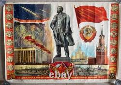 Rare Big Original Vintage USSR Russian Communism Soviet Propaganda Poster 1963