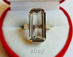 Rare Big Vintage Ring Natural Rock Crystal Gilt Sterling SILVER 875 USSR Soviet
