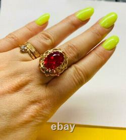 Rare Ring Russian Soviet Star Vintage USSR Jewelry Gold 14K 583 Large Ruby