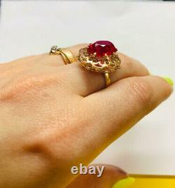 Rare Ring Russian Soviet Star Vintage USSR Jewelry Gold 14K 583 Large Ruby