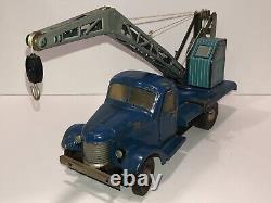 Rare Russian Soviet Ussr Tin Pressed Blue Steel Crane Truck Working