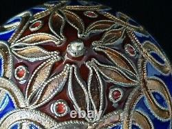 Rare Soviet Russian Cloisonne Enamel 88 Silver Faberge Egg 875 24K Gold Gilt RU