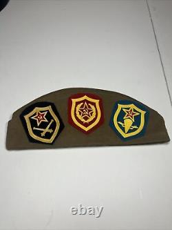 Rare Soviet Union Russian Military Hat & Pins. USSR CCCP Badge with 3 patches