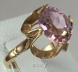 Rare Vintage Original Soviet Russian Solid Rose Gold Amethyst Ring 583 14K USSR