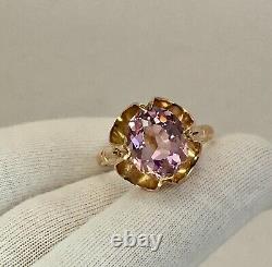 Rare Vintage Original Soviet Russian Solid Rose Gold Amethyst Ring 583 14K USSR