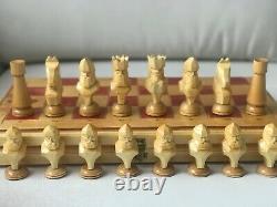 Rare Vintage USSR Soviet Russian Wooden Chess Set Folding Board Antique