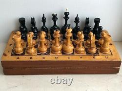 Rare Vintage USSR Soviet Russian Wooden Chess Set Folding Board VTG Old Chessmen