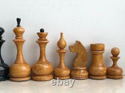 Rare Vintage USSR Soviet Russian Wooden Chess Set Folding Board VTG Old Chessmen
