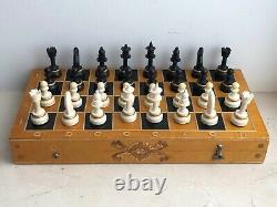 Rare Weighted Vintage USSR Soviet Russian Plastic Chess Set Folding Board Old