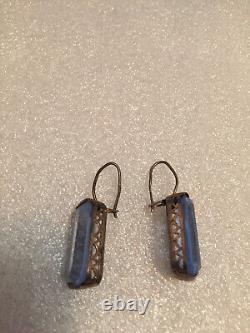 Rare old antique earrings silver 875 Russian Soviet topaz vintage USSR