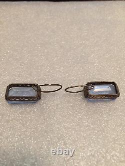 Rare old antique earrings silver 875 Russian Soviet topaz vintage USSR